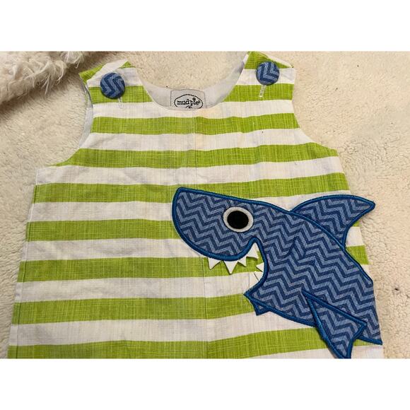 Mudpie Stiped Shark Romper 0-6 mo - Picture 2 of 4